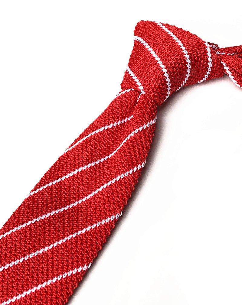 Elfeves Mens Casual Red White Woven Stripe Neck Ties Knit Formal Party Wedding Prom New Neckties Textured Distressed - Image 5